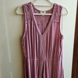 XL Cool Rose Pink Midi Handkerchief Summer/Spring Dress with Lace Detail